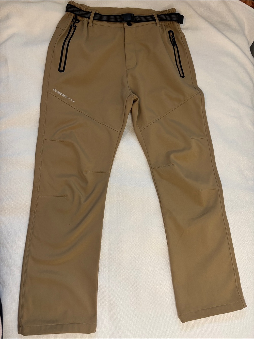 Men's Tan Cargo Pants with Integrated Web Belt -330sku